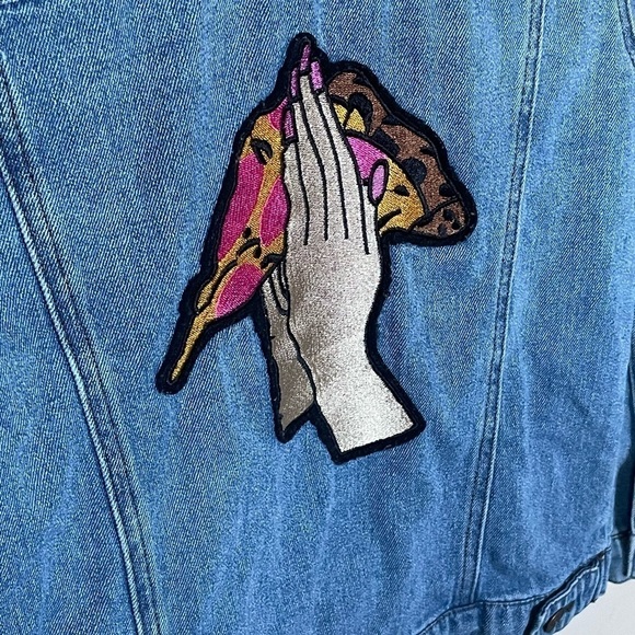 FOREVER 21 x LAZER KITTEN Got Me Pizza Classic Jean Jacket Girls Size 11/12. - Picture 12 of 16